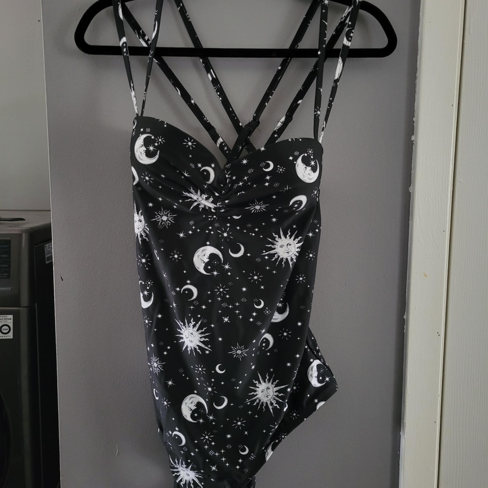 Hot Topic Black and White Celestial One Piece Swimsuit